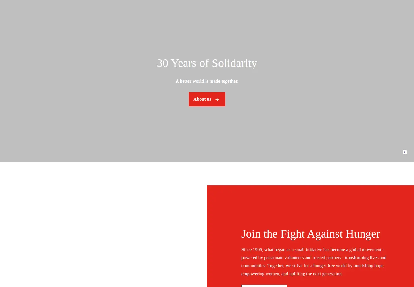 Captured homepage of stop-hunger.org in the current scan