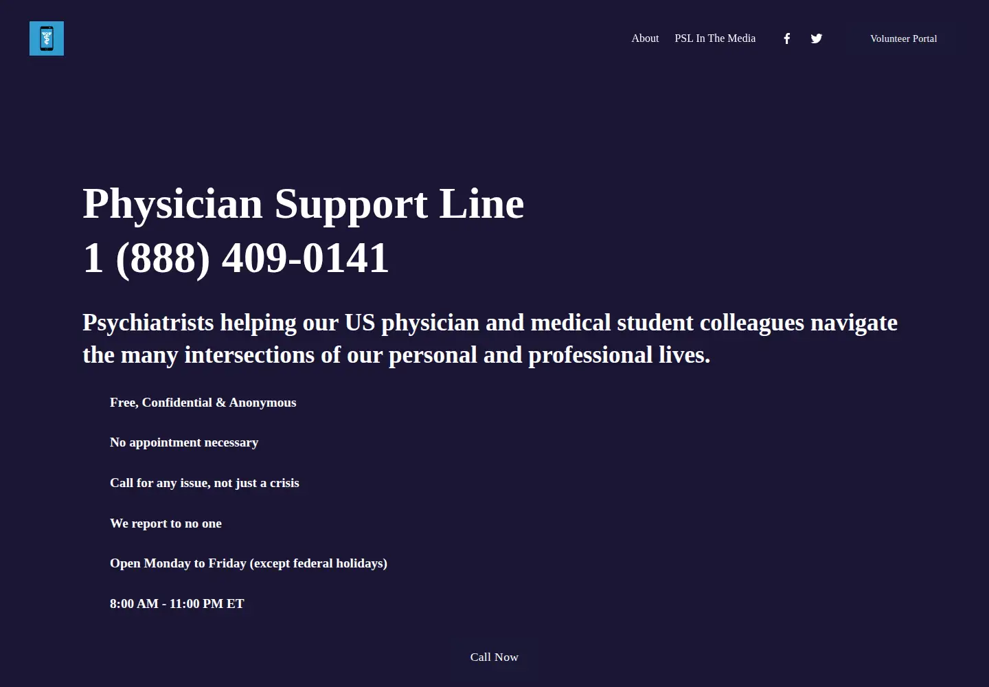 Captured homepage of physiciansupportline.com in the current scan