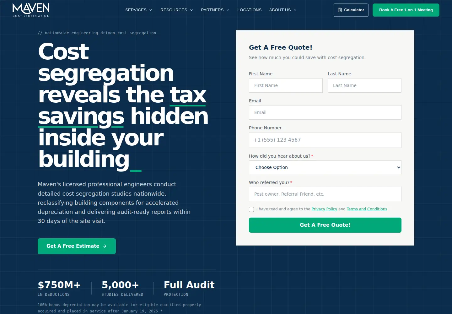 Screenshot of mavencostseg.com