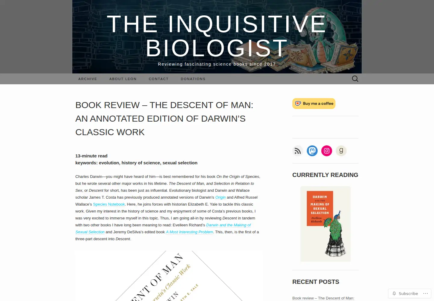 Screenshot of inquisitivebiologist.com
