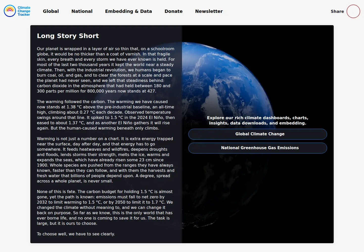 Screenshot of climatechangetracker.org