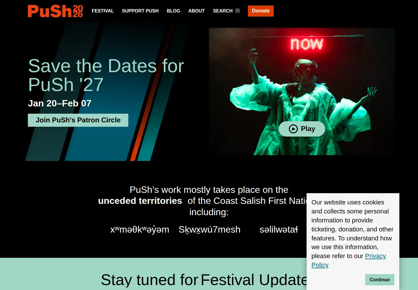 Captured homepage of pushfestival.ca in the current scan