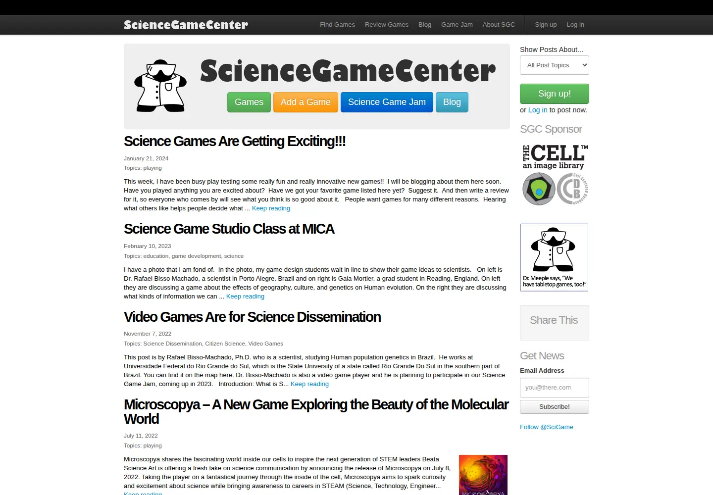 Screenshot of sciencegamecenter.org