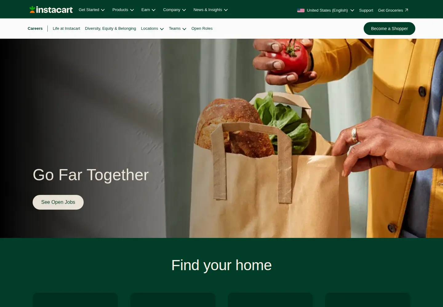 Captured homepage of instacart.careers in the current scan
