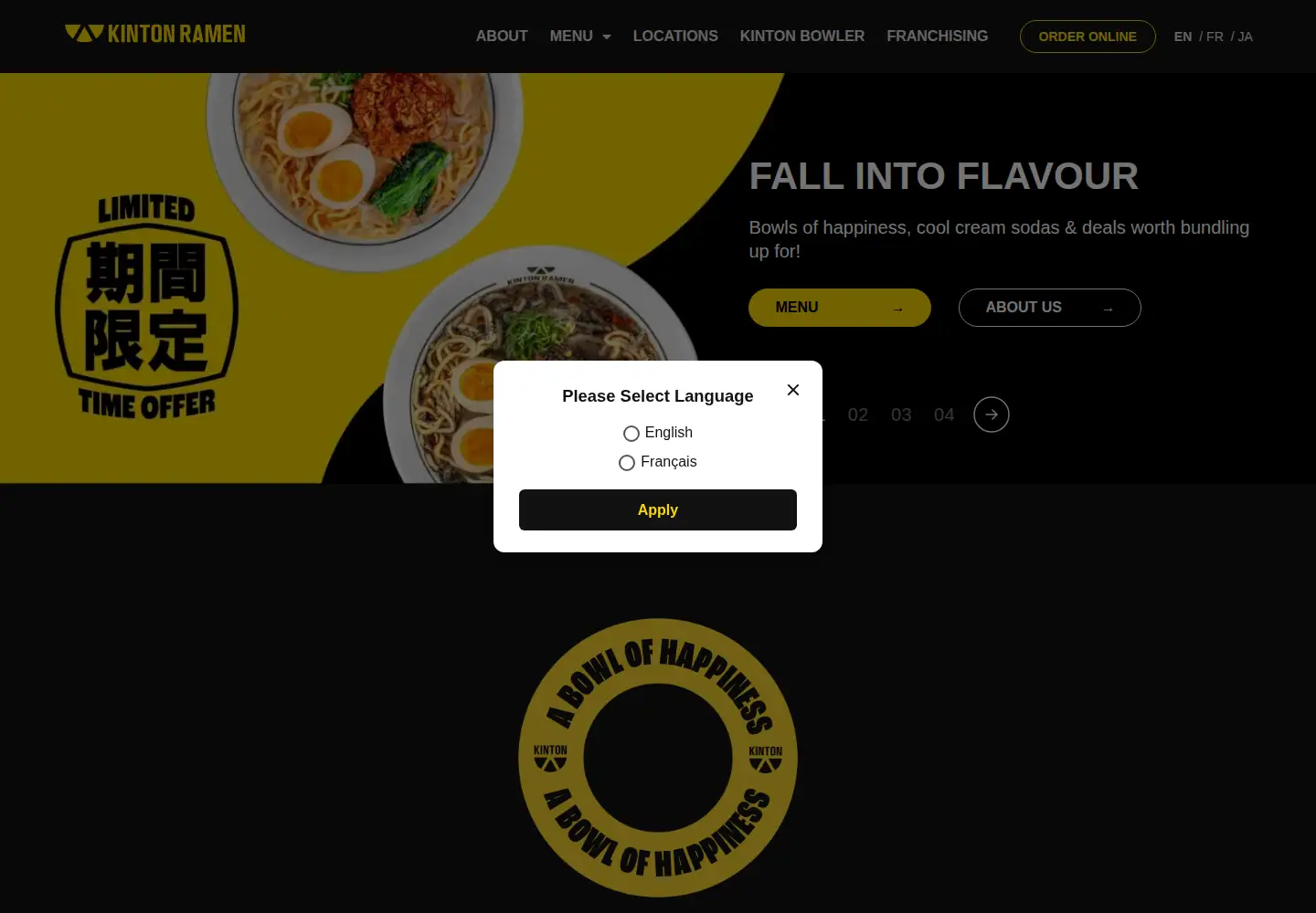 Screenshot of kintonramen.com