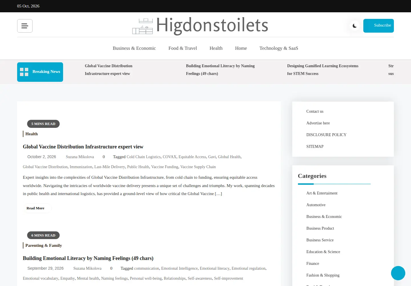 Captured homepage of higdonstoilets.com in the current scan