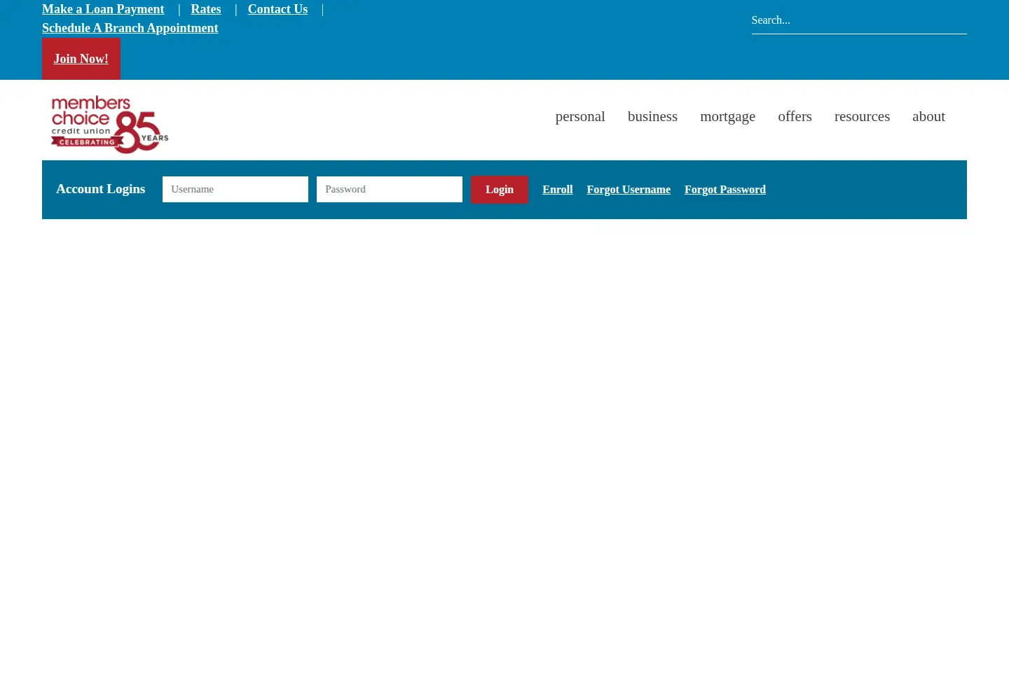 Captured homepage of mccu.com in the current scan