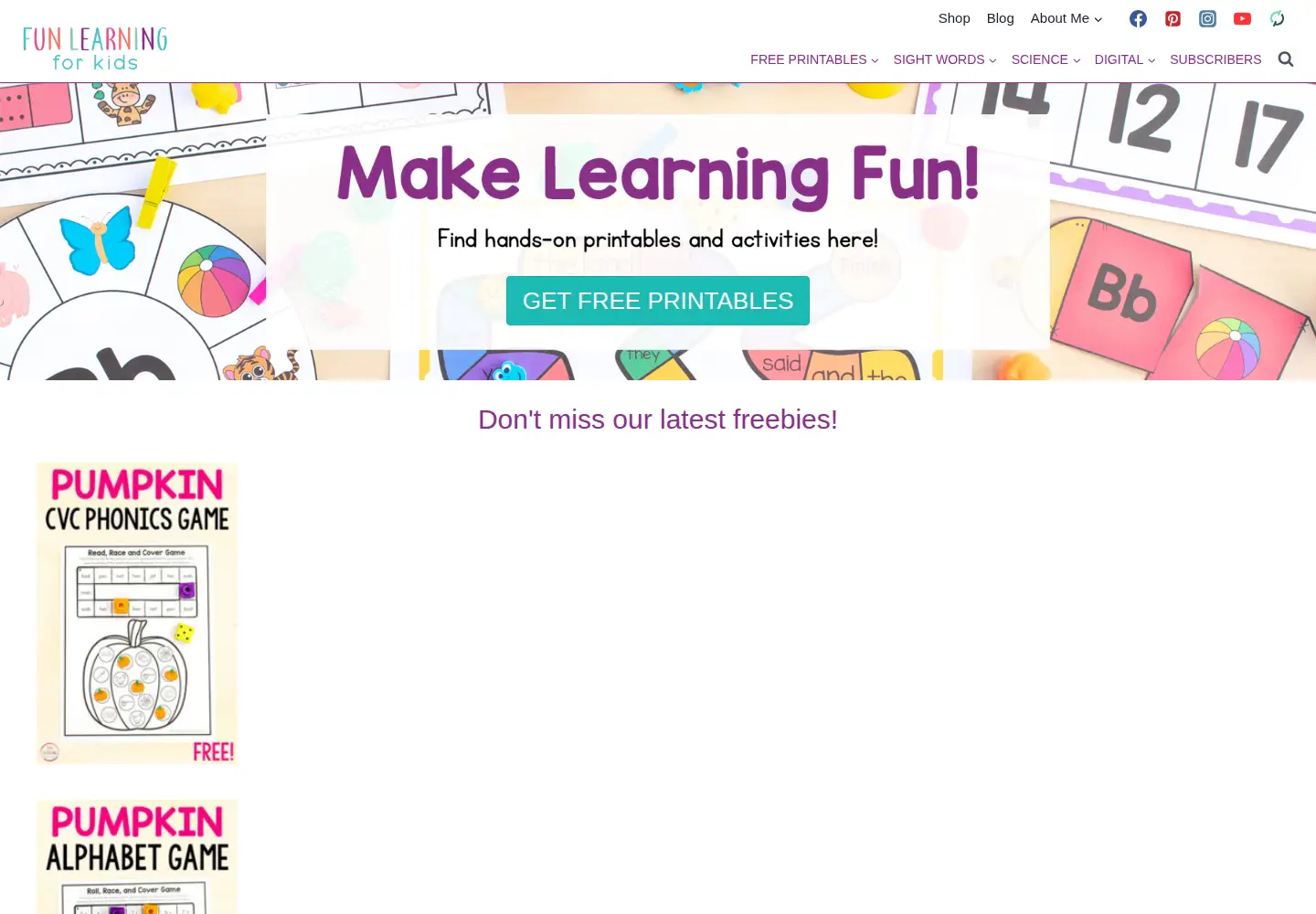 Screenshot of funlearningforkids.com