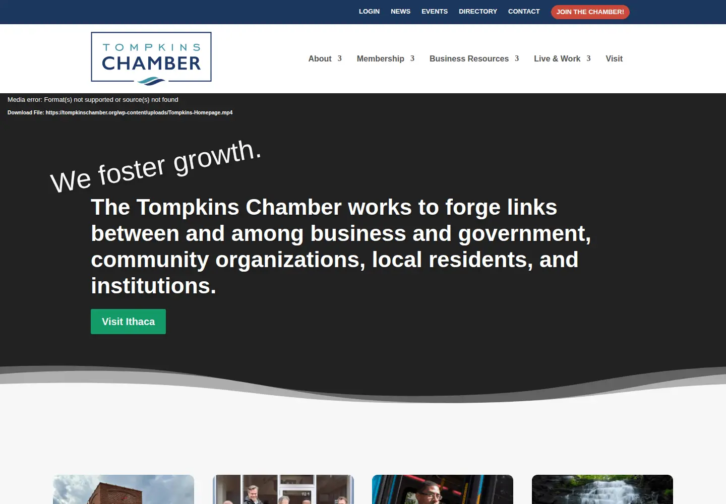 Screenshot of tompkinschamber.org