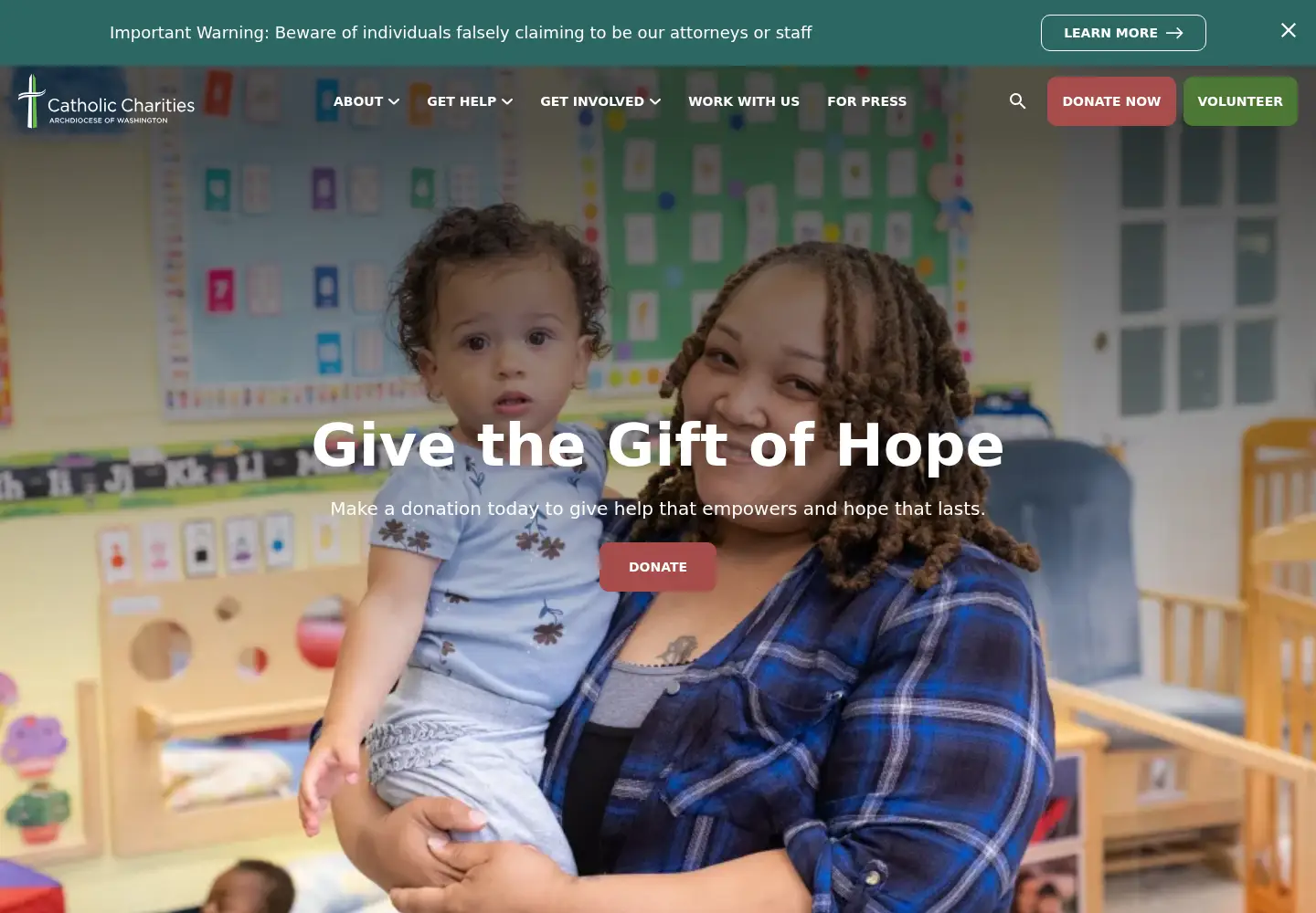 Screenshot of catholiccharitiesdc.org