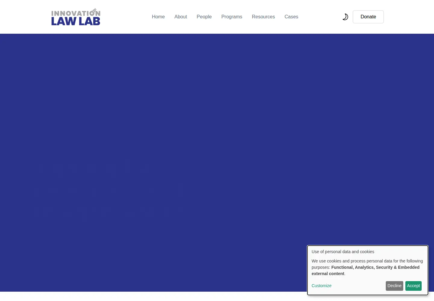 Captured homepage of innovationlawlab.org in the current scan