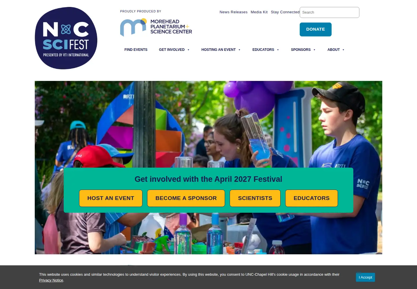 Captured homepage of ncsciencefestival.org in the current scan
