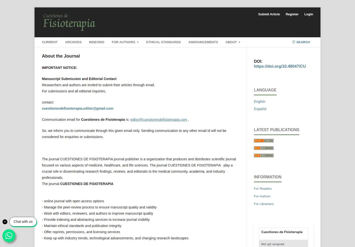 Captured homepage of cuestionesdefisioterapia.com in the current scan
