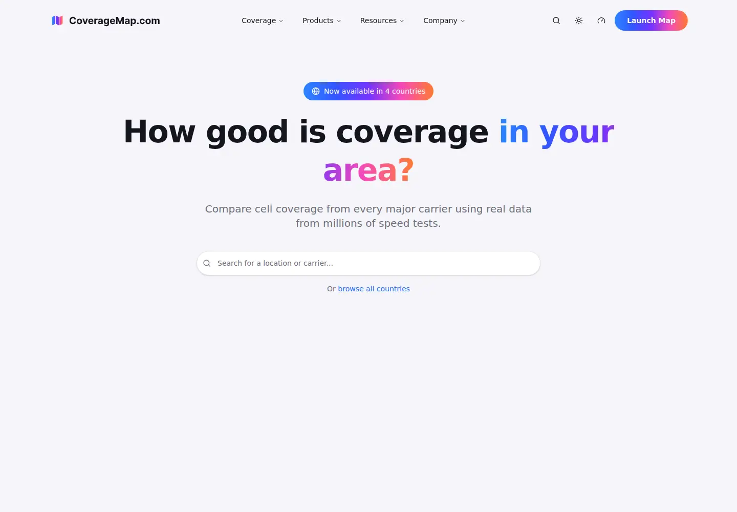 Screenshot of coveragemap.com