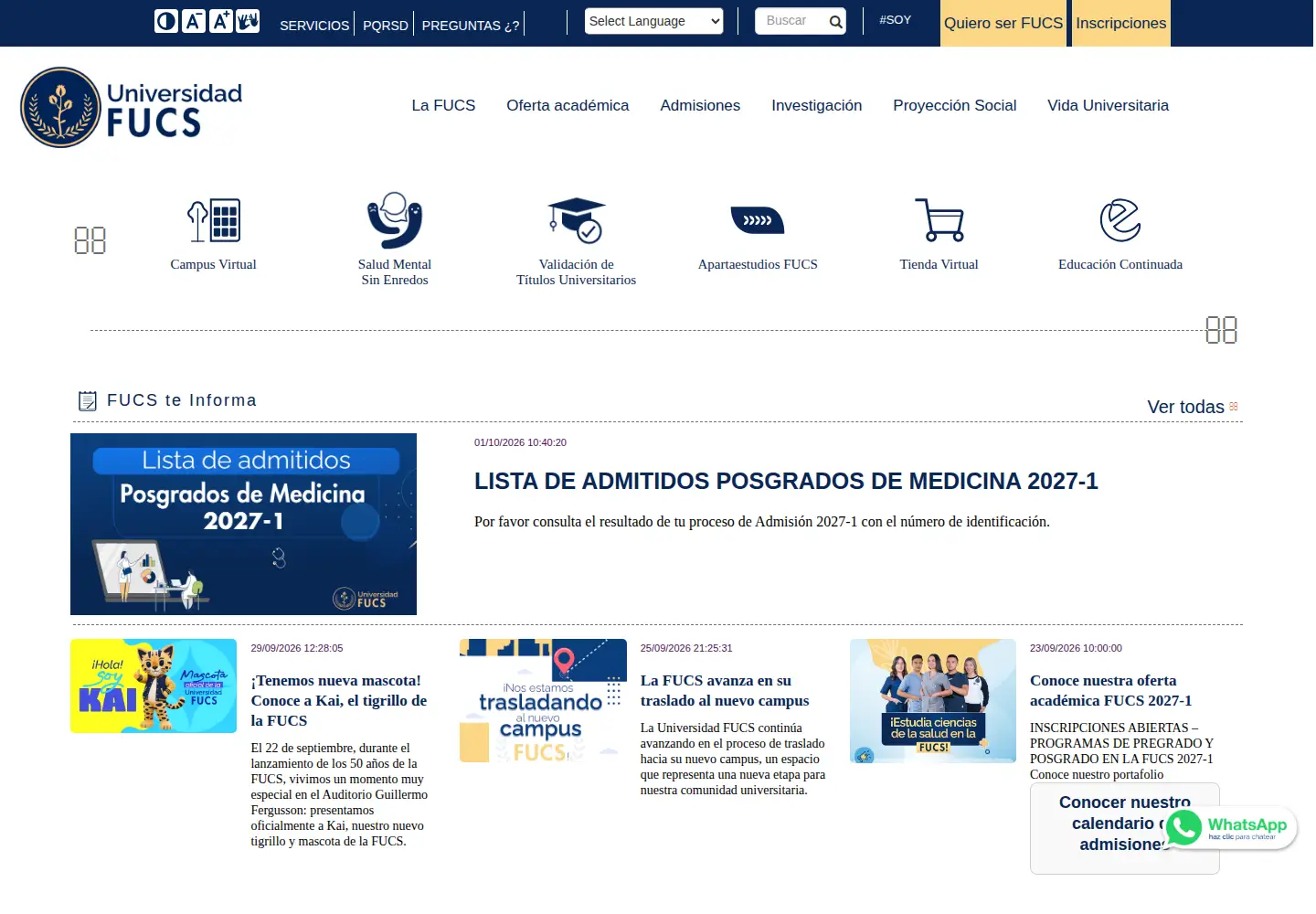 Screenshot of fucsalud.edu.co