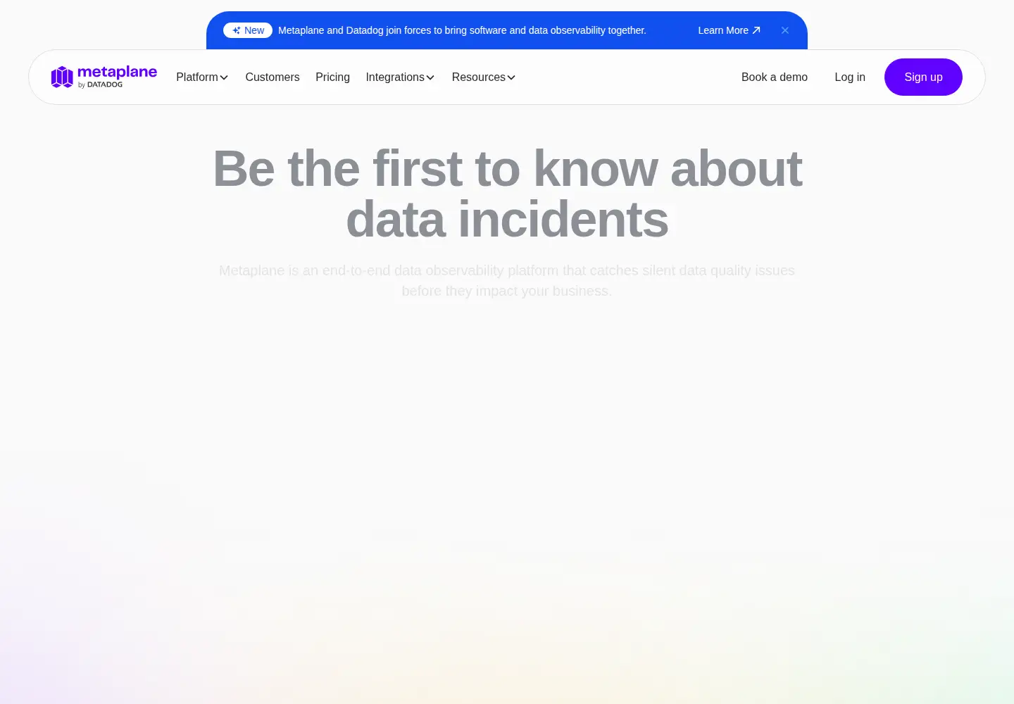 Captured homepage of metaplane.dev in the current scan