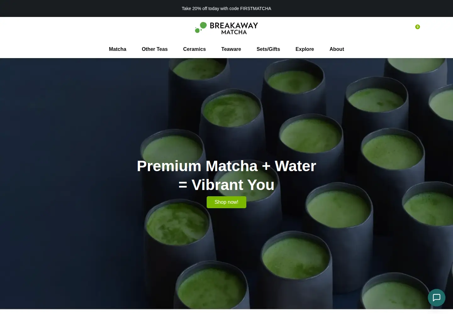Captured homepage of breakawaymatcha.com in the current scan