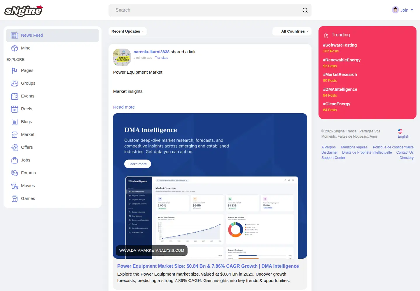 Screenshot of sngine.fr