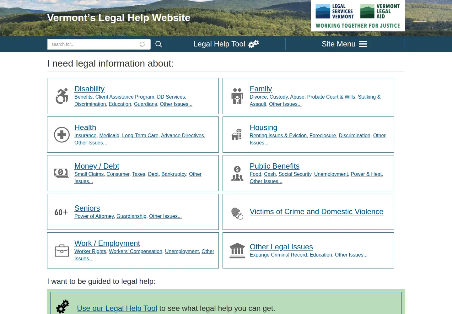 Captured homepage of vtlawhelp.org in the current scan