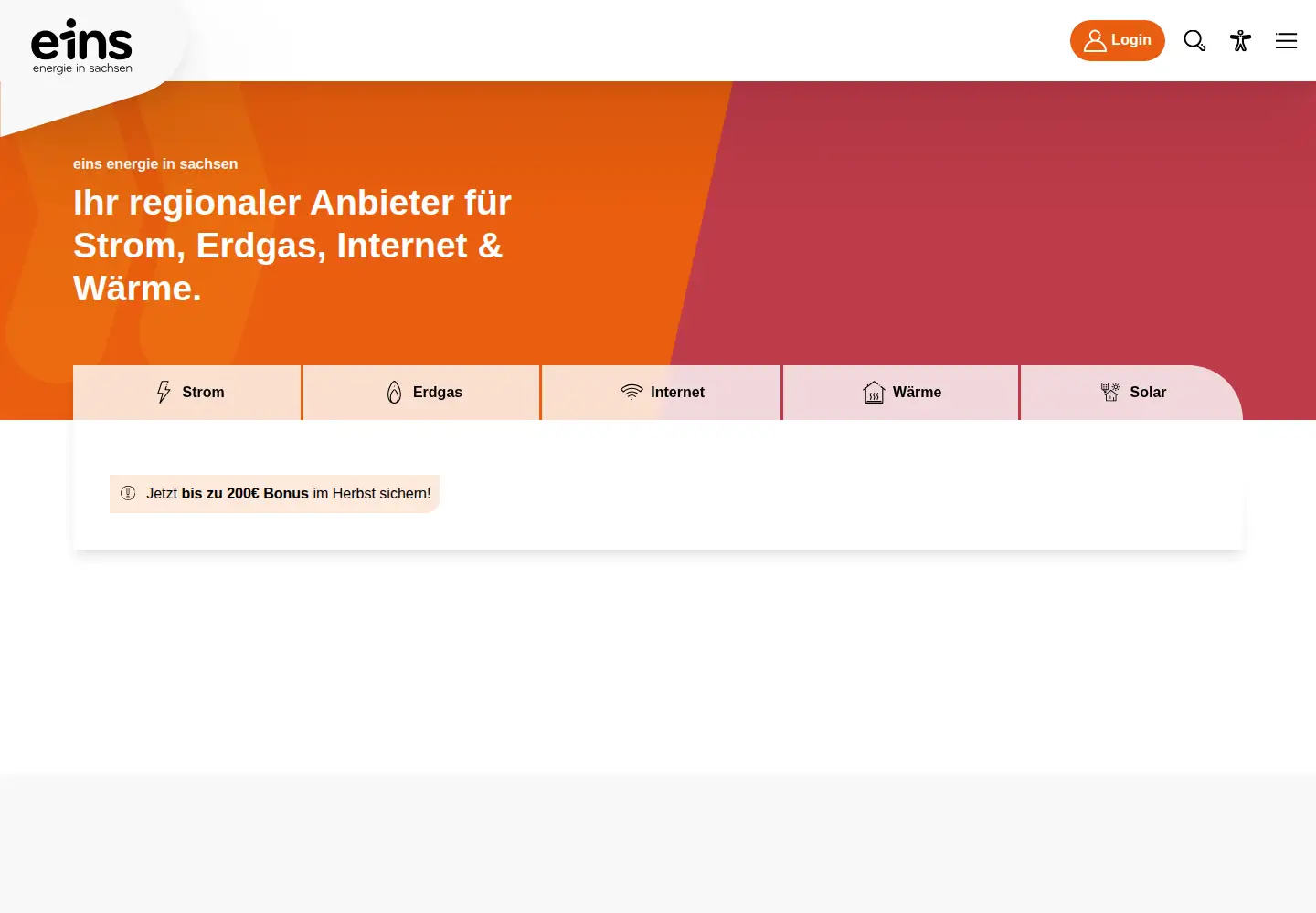 Captured homepage of eins.de in the current scan