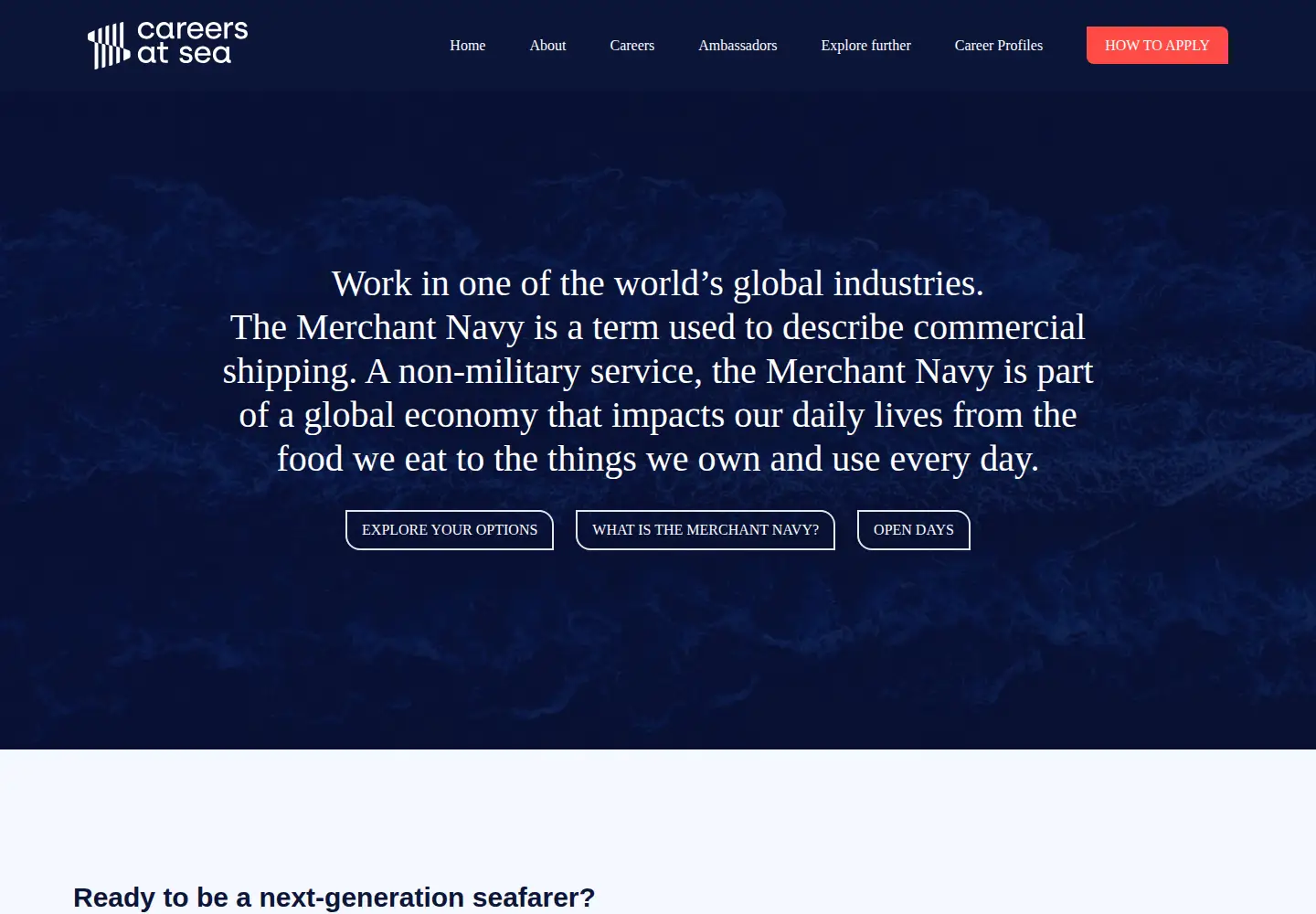 Captured homepage of careersatsea.org in the current scan