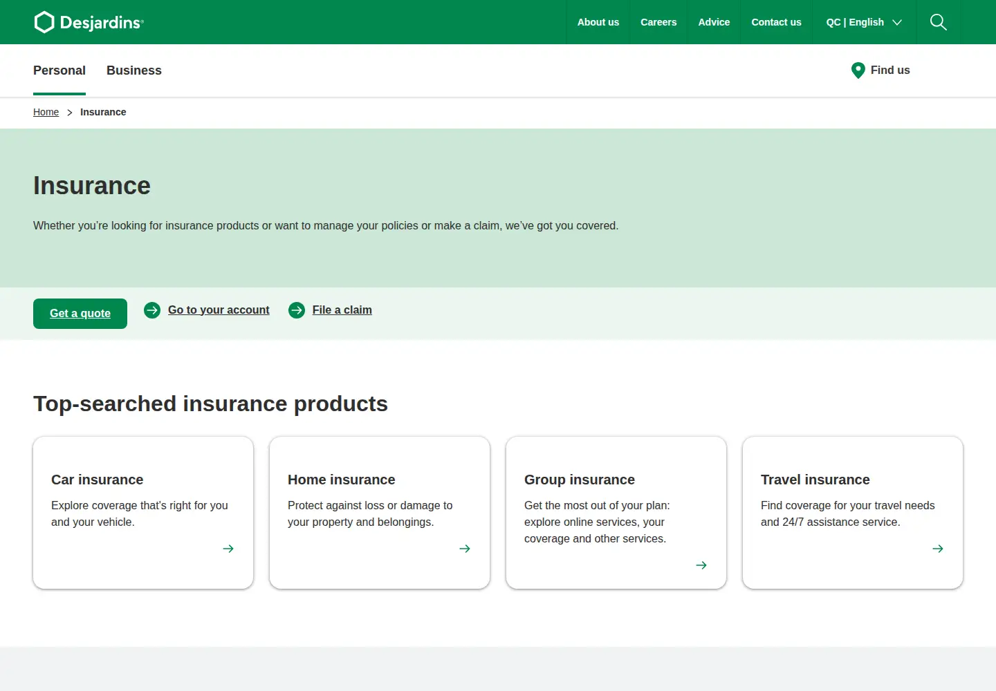 Captured homepage of desjardinsgeneralinsurance.com in the current scan