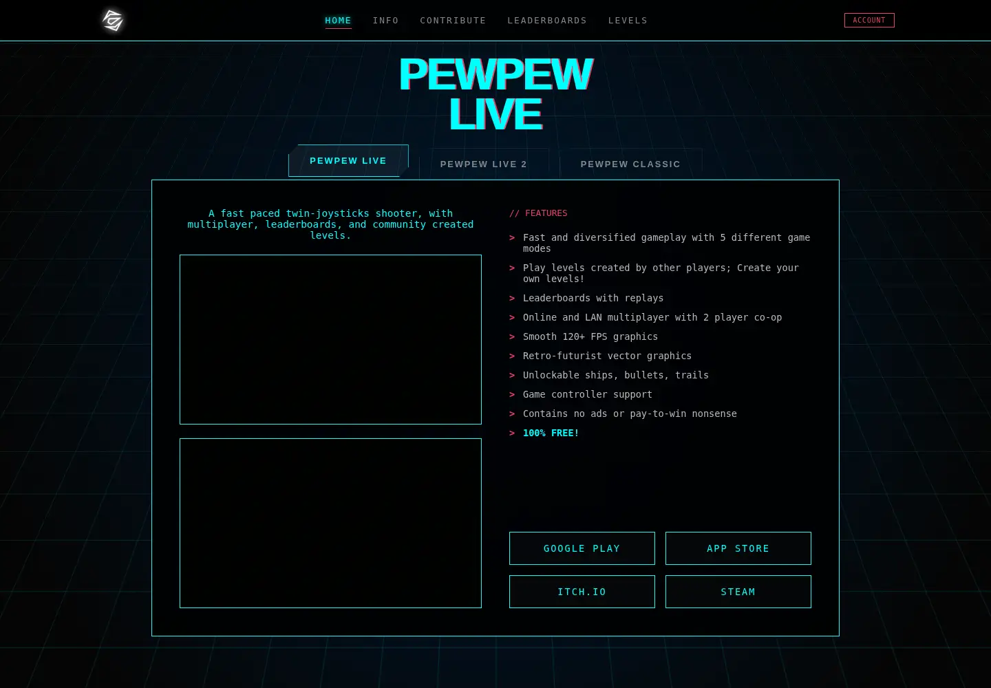 Screenshot of pewpew.live