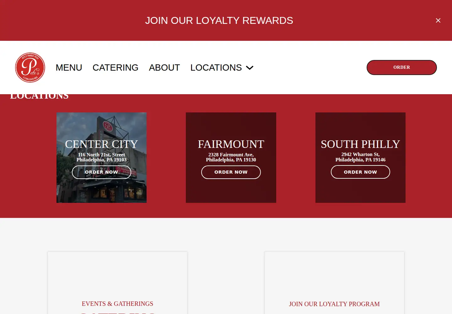 Screenshot of petesfamouspizza.com