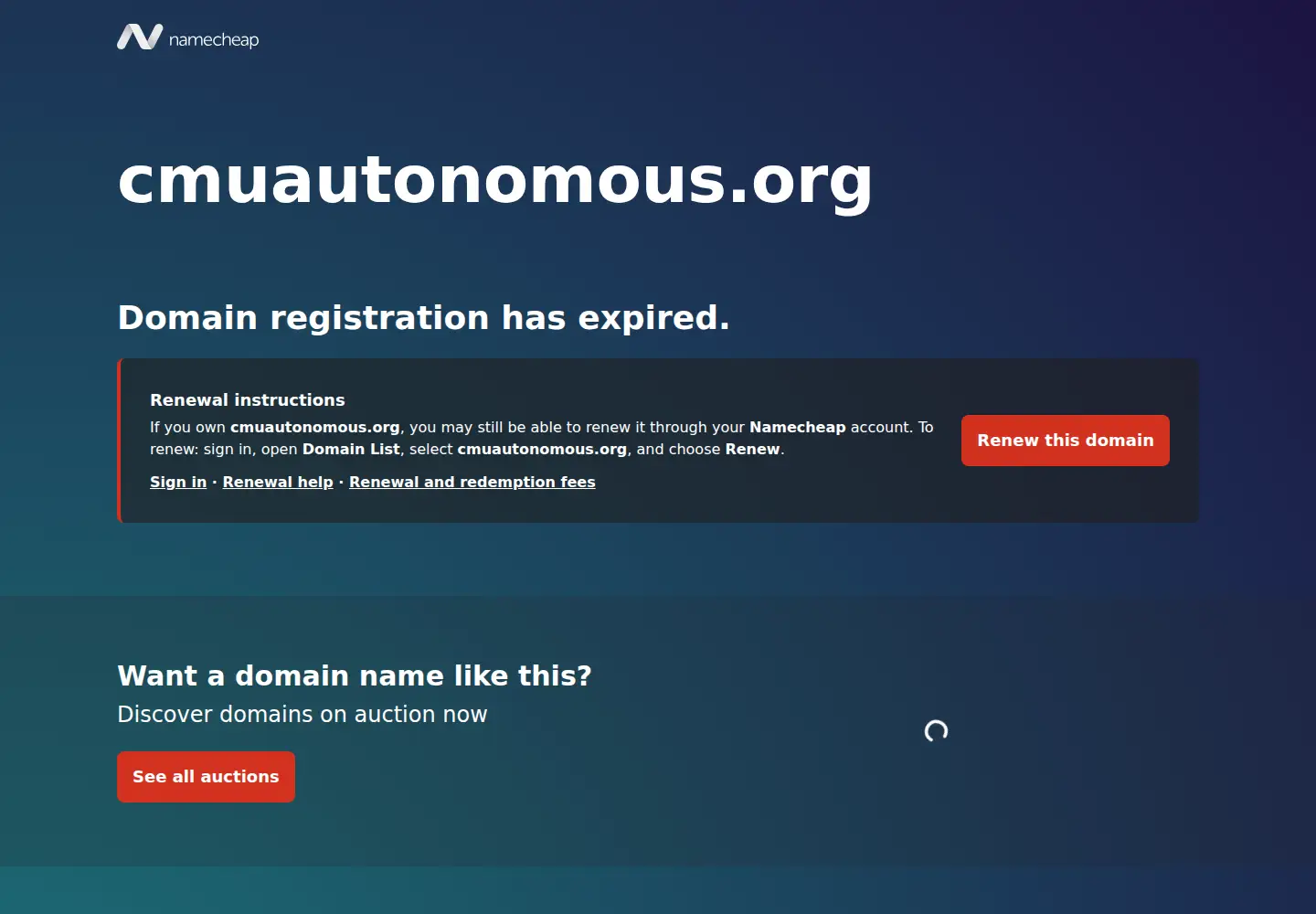 Screenshot of cmuautonomous.org