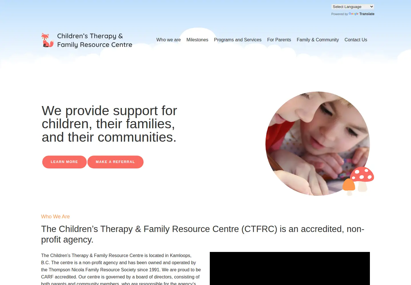 Captured homepage of kamloopschildrenstherapy.org in the current scan
