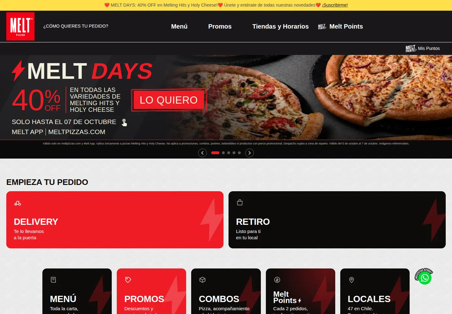 Screenshot of meltpizzas.com