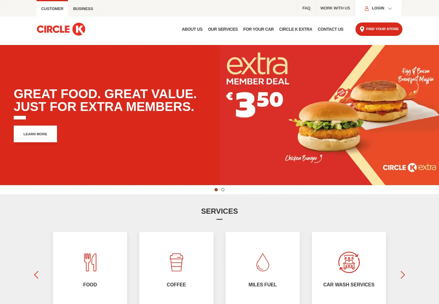 Captured homepage of circlek.ie in the current scan