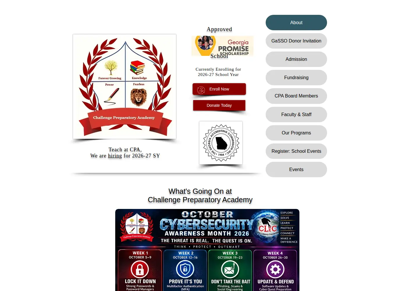 Captured homepage of challengeprepacademy.org in the current scan