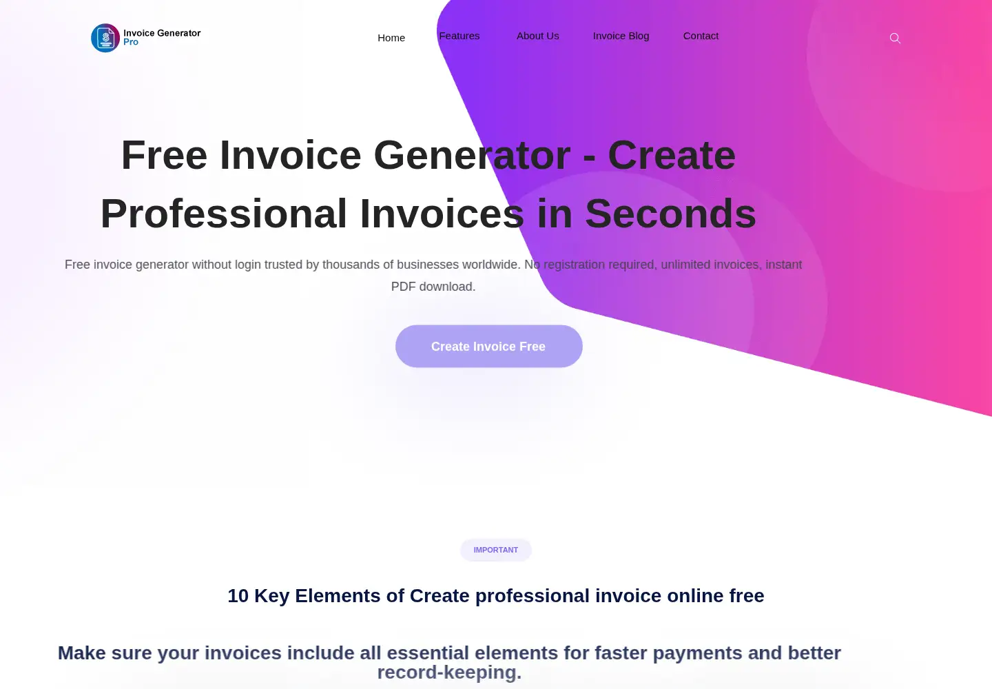 Screenshot of invoicegeneratorpro.io