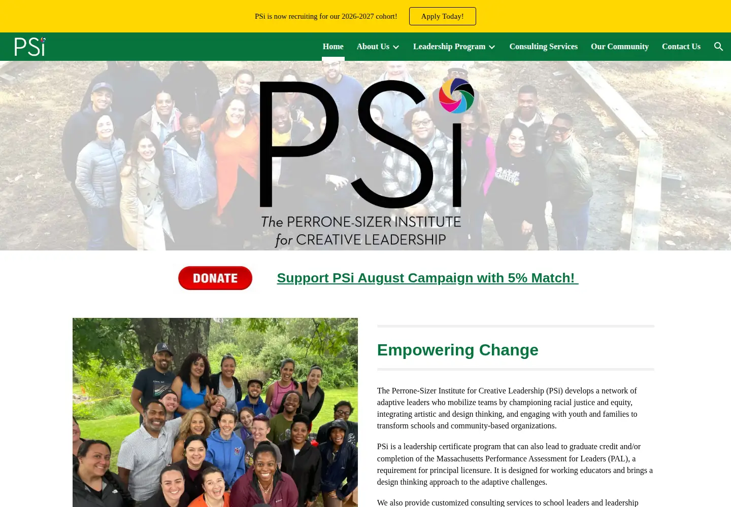 Captured homepage of psicreativeleadership.org in the current scan