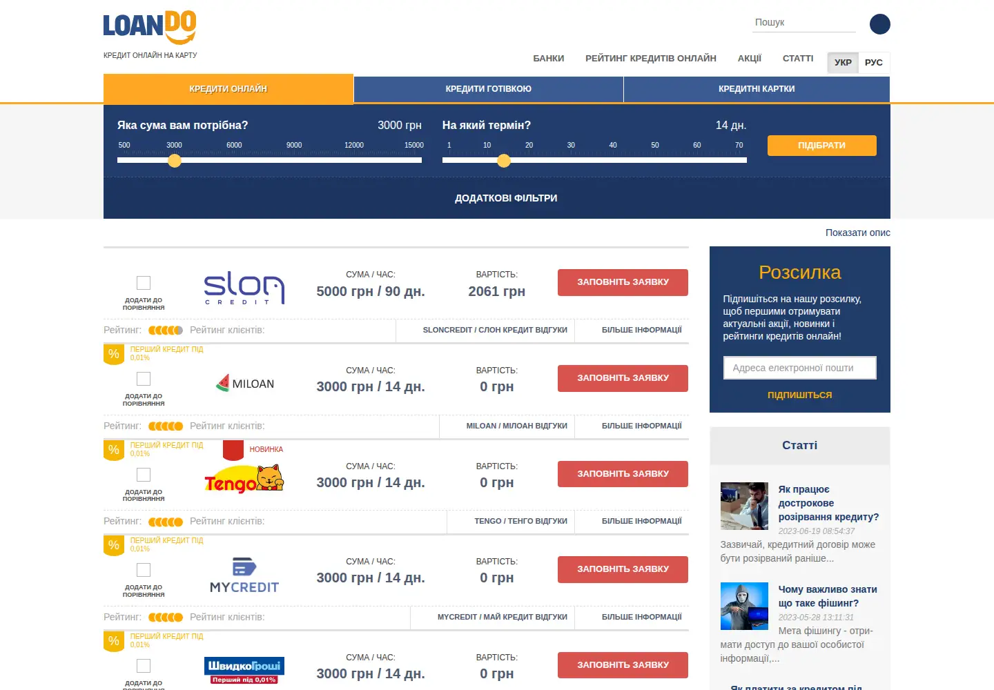 Screenshot of loando.ua
