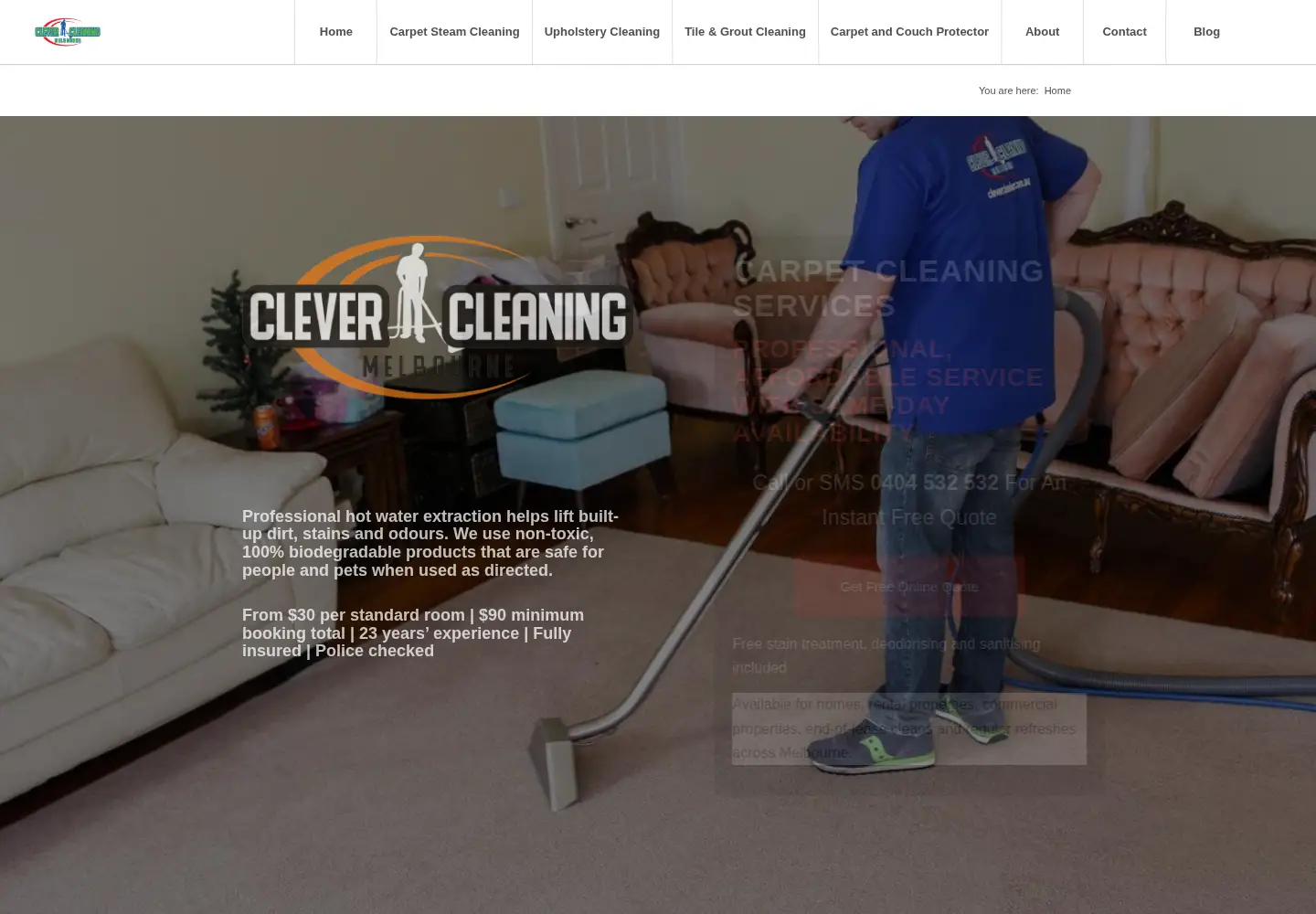 Captured homepage of clevercleaning.com.au in the current scan