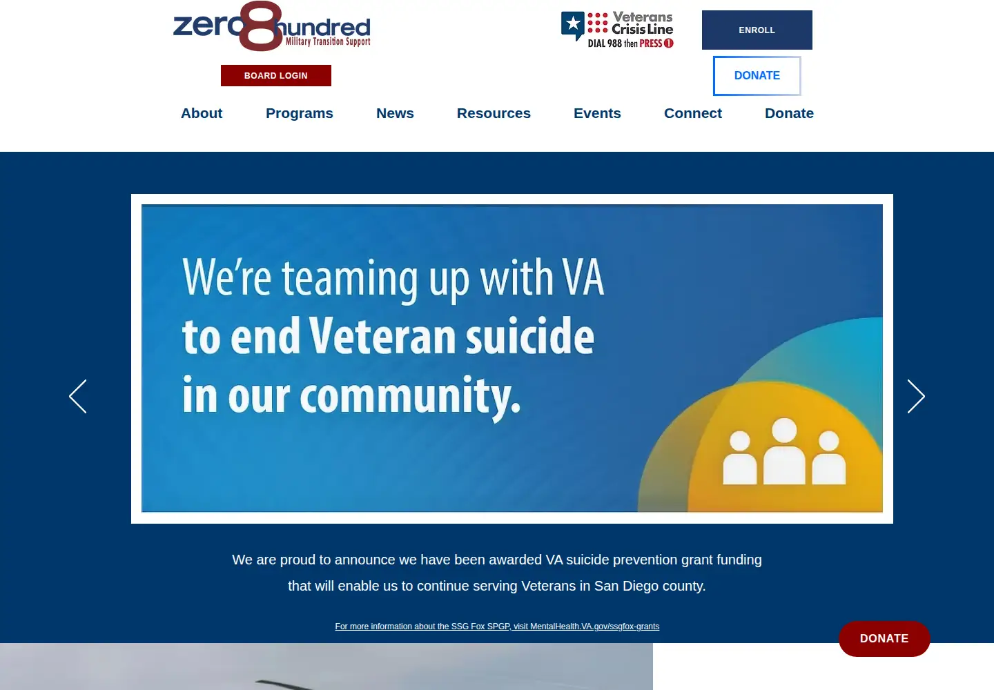Captured homepage of zero8hundred.org in the current scan