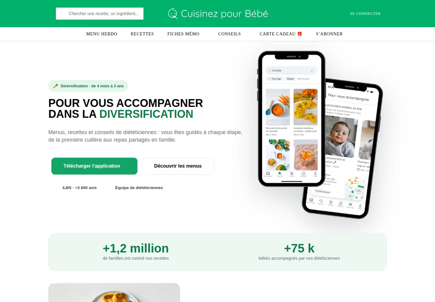 Captured homepage of cuisinez-pour-bebe.fr in the current scan