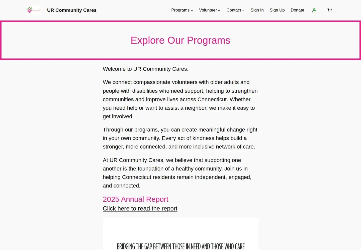 Captured homepage of urcommunitycares.org in the current scan