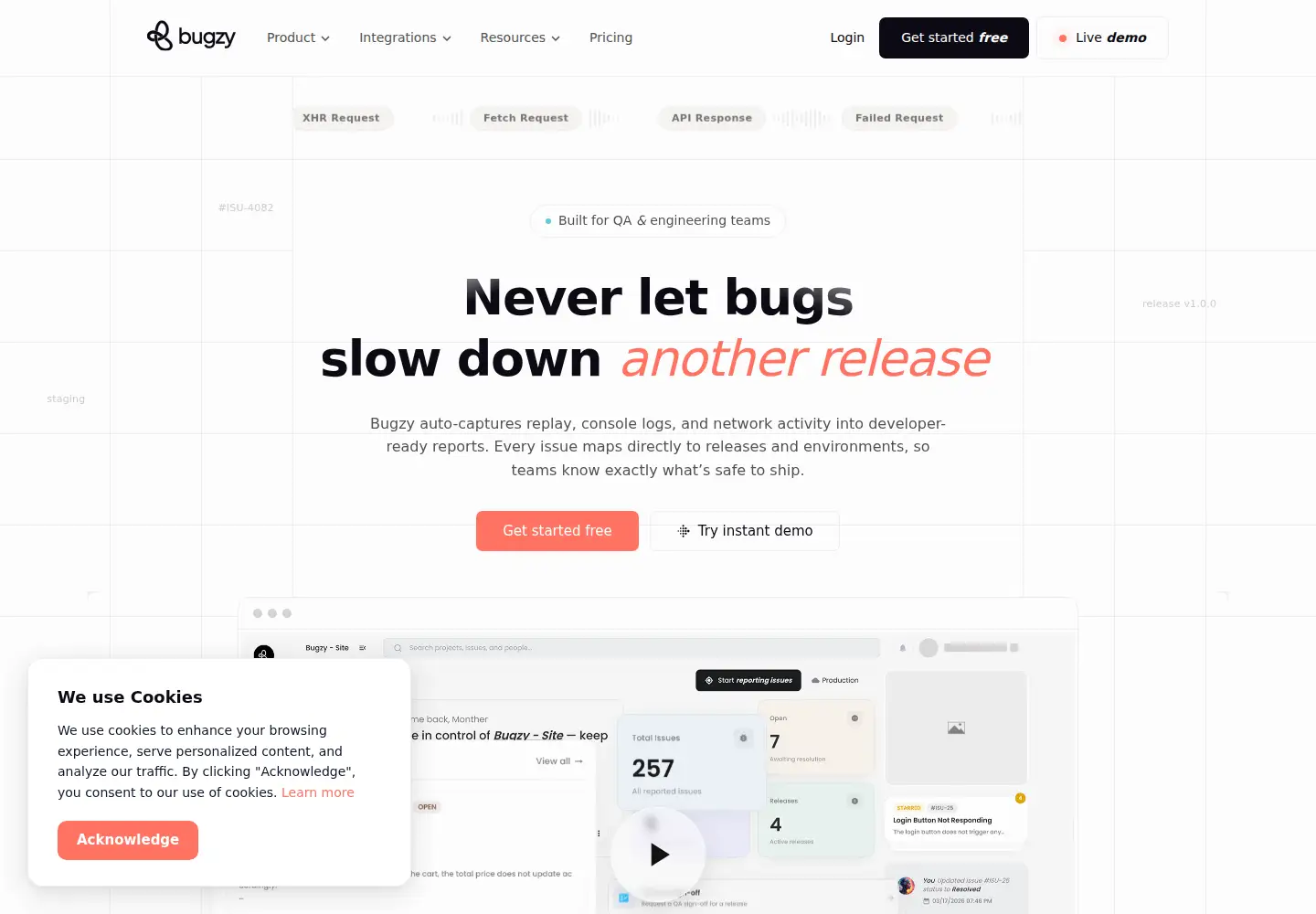 Screenshot of bugzy.io