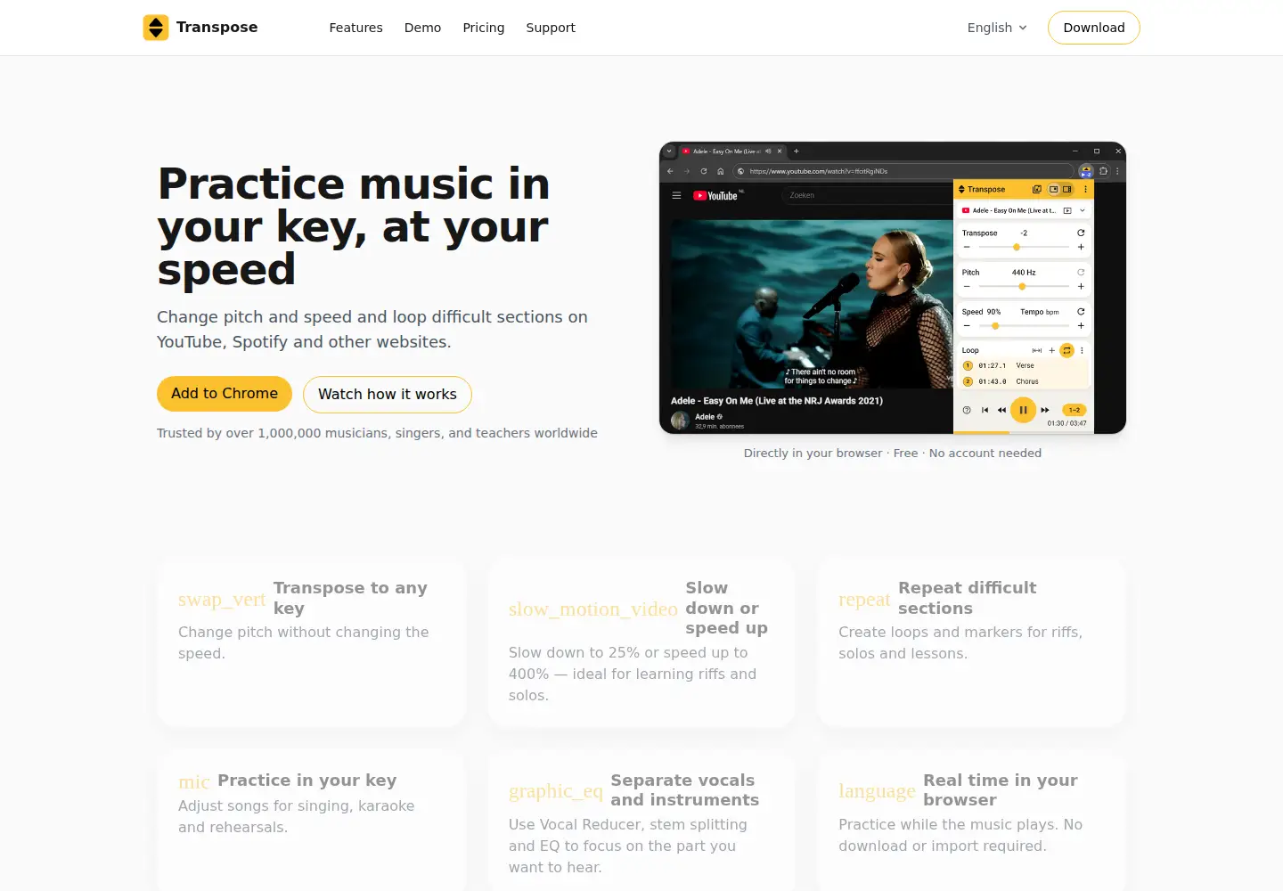 Screenshot of transpose.video