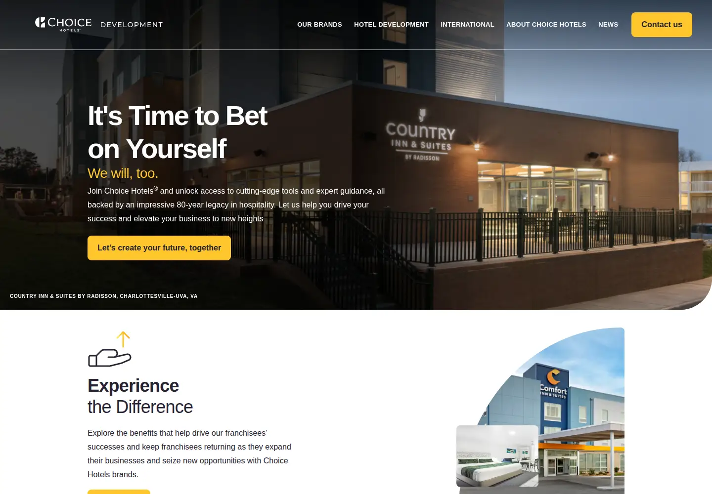 Captured homepage of choicehotelsdevelopment.com in the current scan