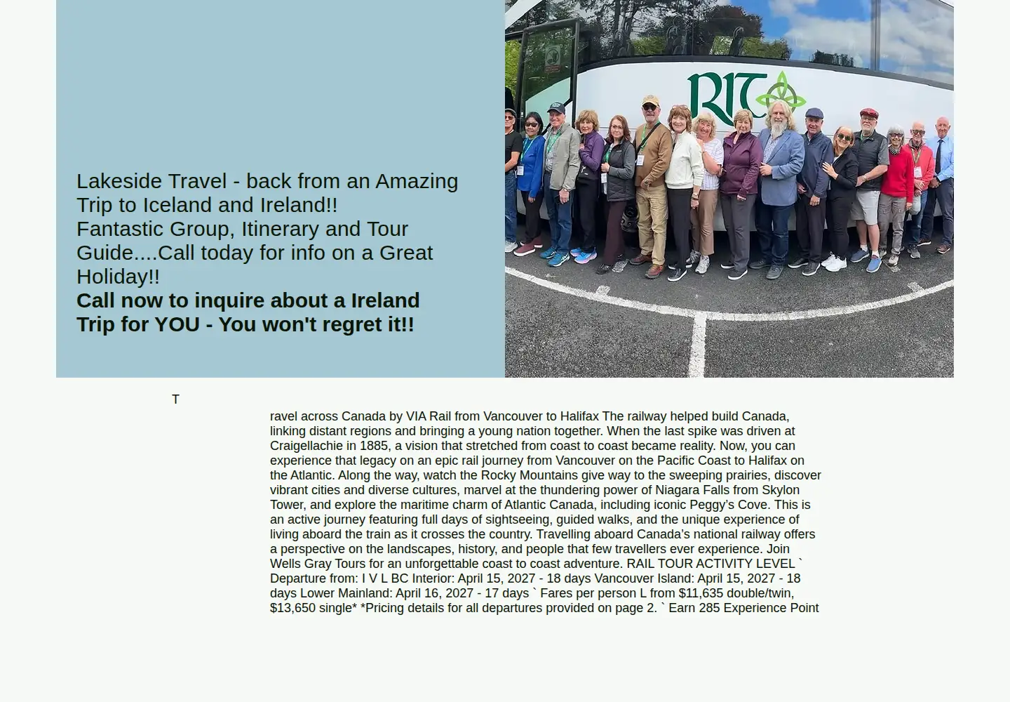 Captured homepage of lakesidetravel.ca in the current scan