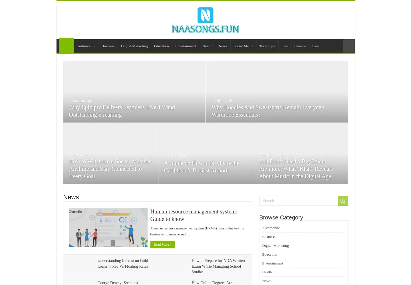 Captured homepage of naasongs.fun in the current scan