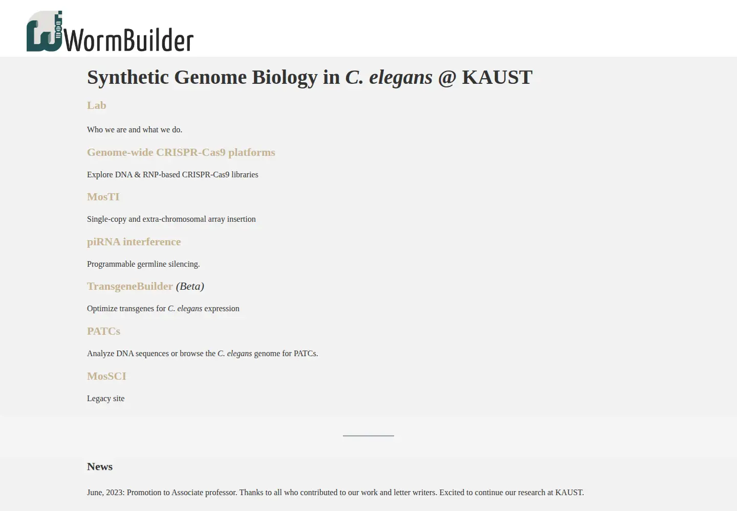 Captured homepage of wormbuilder.org in the current scan