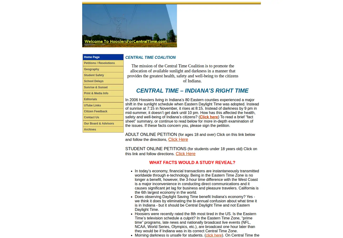 Screenshot of hoosiersforcentraltime.com