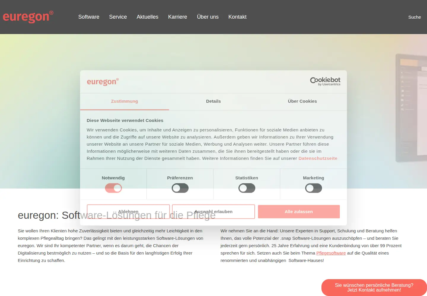 Captured homepage of euregon.de in the current scan