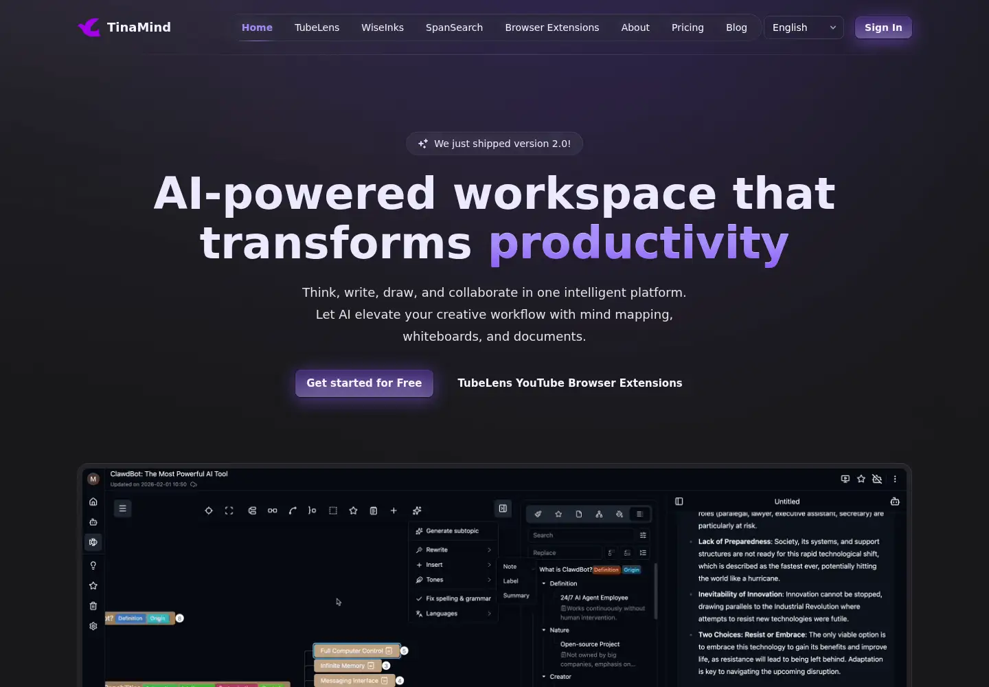 Screenshot of tinamind.com