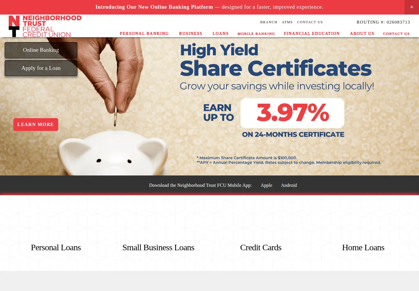 Screenshot of neighborhoodtrustfcu.org